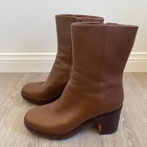 Vince Women’s Nicco Brown Leather Clog Mid Shaft Boots - Size 7.5 Euro 38